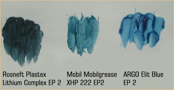 Цвет смазок: Rosneft Plastex Lithium Complex EP 2, Mobil Mobilgrease XHP 222 EP2, ARGO Elit Blue EP 2